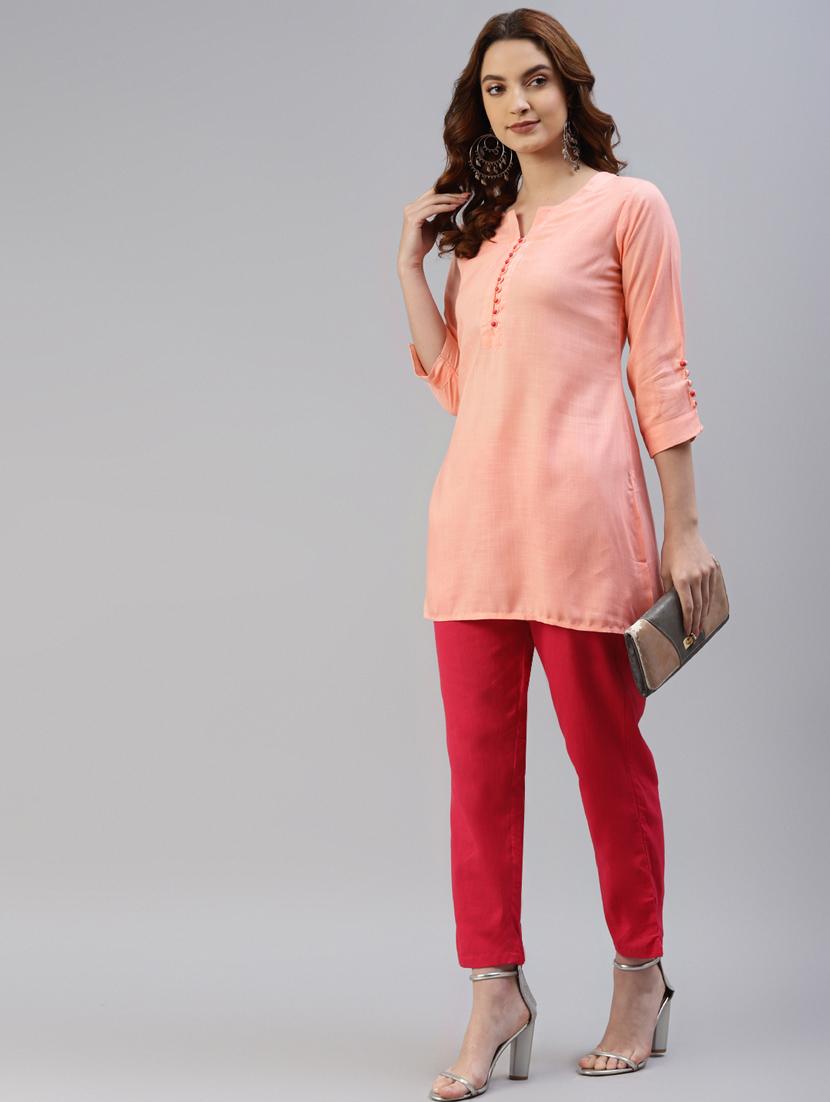 peach rayon straight kurti - 18404808 - Standard Image - 3