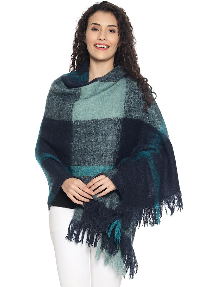 dark blue checked woolen shawl - 18405099 - Zoom Image - 0