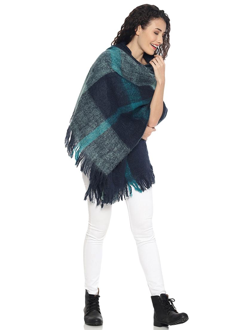 dark blue checked woolen shawl - 18405099 - Standard Image - 3