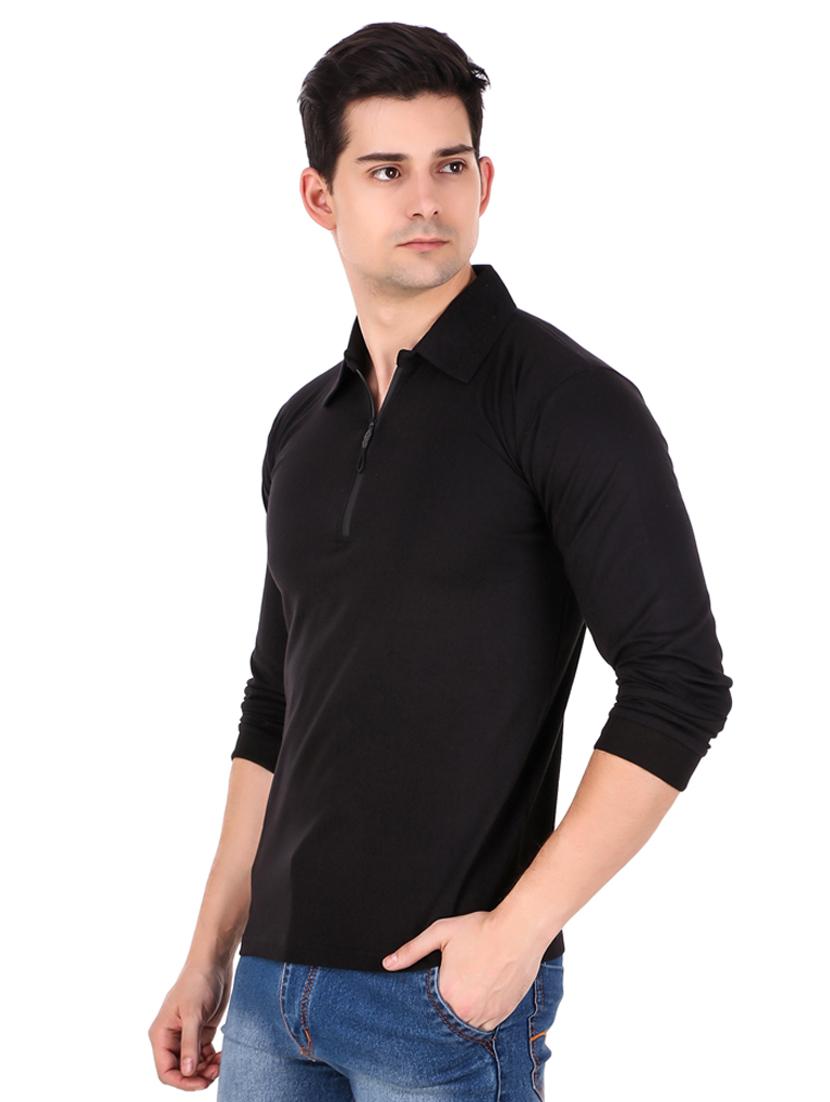 black solid polo t-shirt - 18405122 - Standard Image - 3