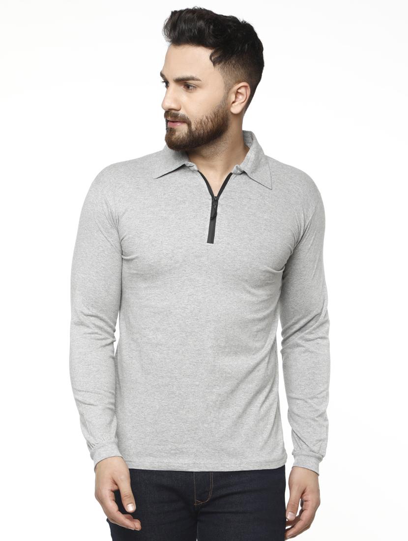 grey solid polo t-shirt - 18405125 -  Zoom Image - 0