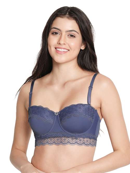 navy blue solid balconette bra - 18405447 -  Standard Image - 0