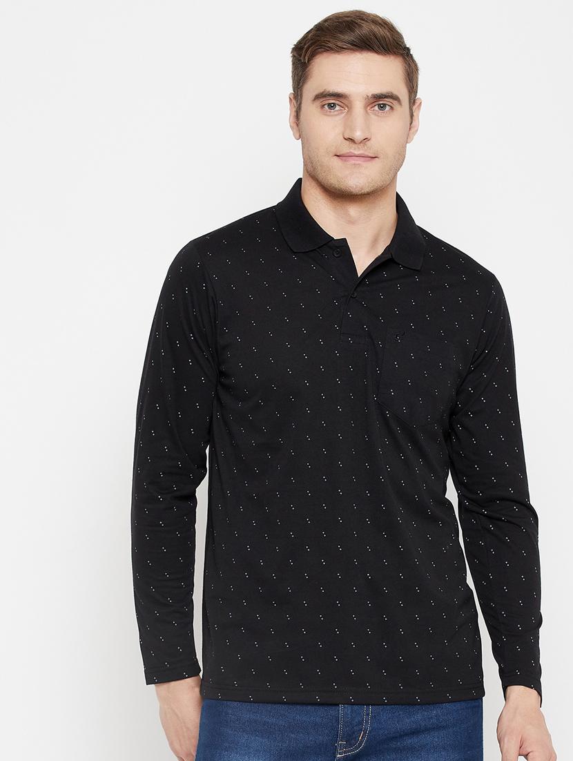 black printed polo neck t-shirt