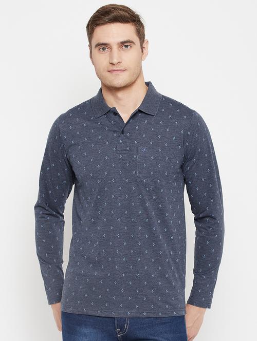 men navy blue regular fit printed polo t-shirt - 18405735 -  Standard Image - 0