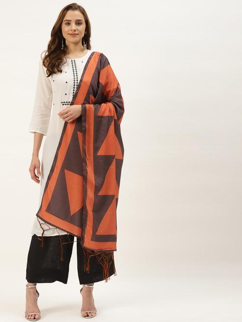 orange art silk dupatta - 18406394 - Standard Image - 0