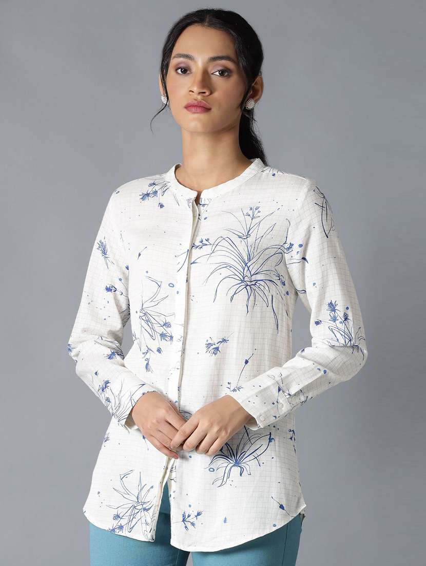 mandarin neck printed shirt