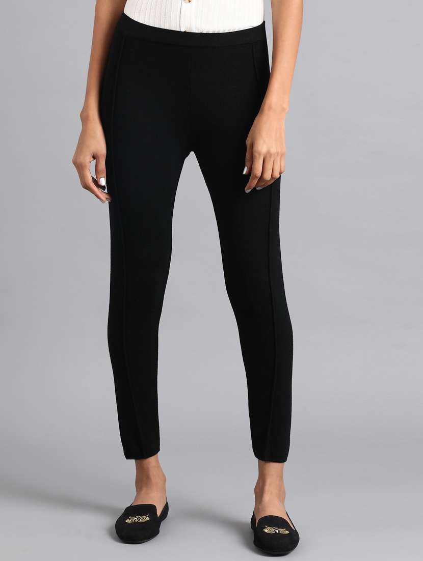 Buy online Black Solid Legging from 