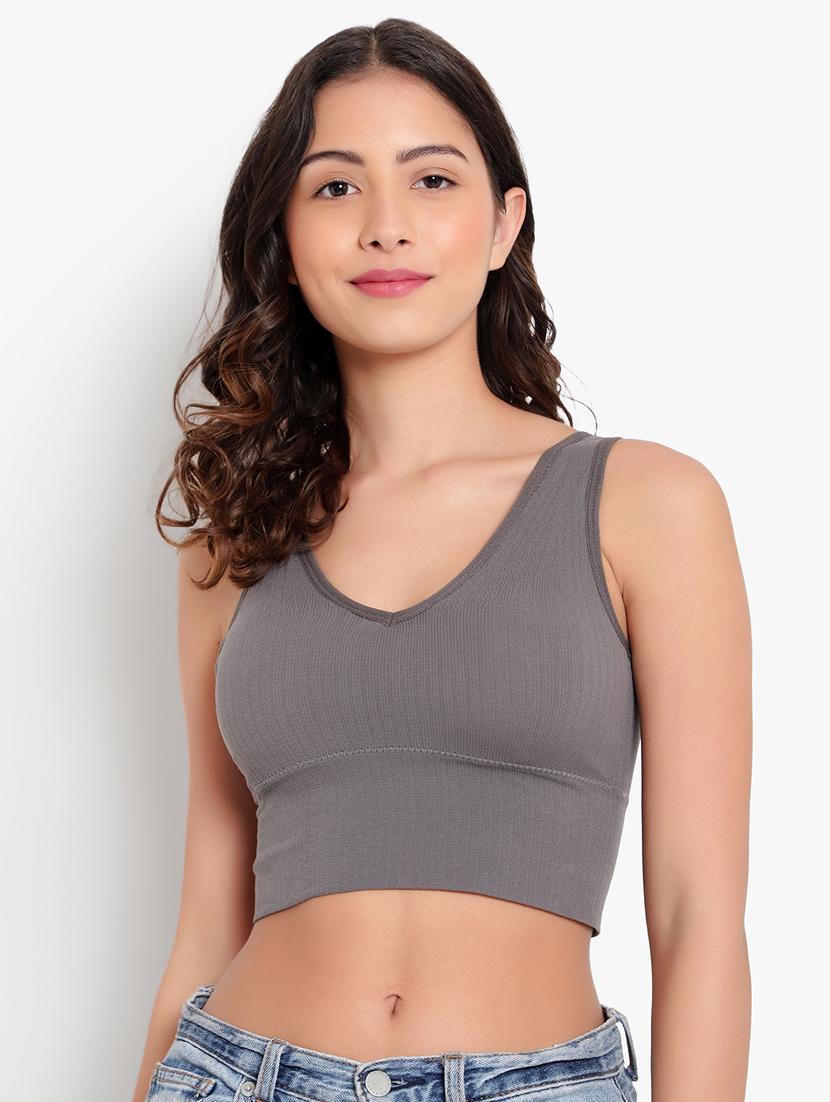 grey solid bralette bra - 18406750 - Zoom Image - 0