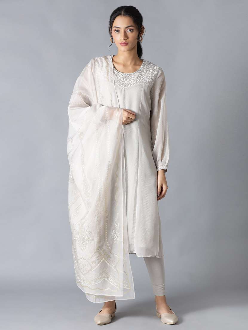 grey satin kurta legging  set