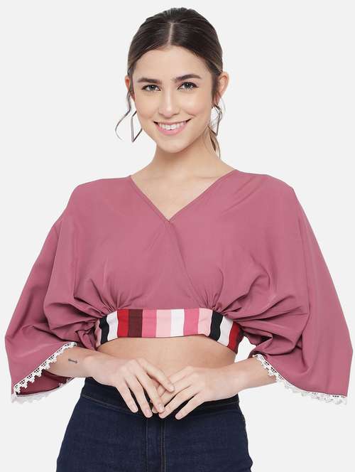 women's crop v neck top - 18407255 - Standard Image - 0