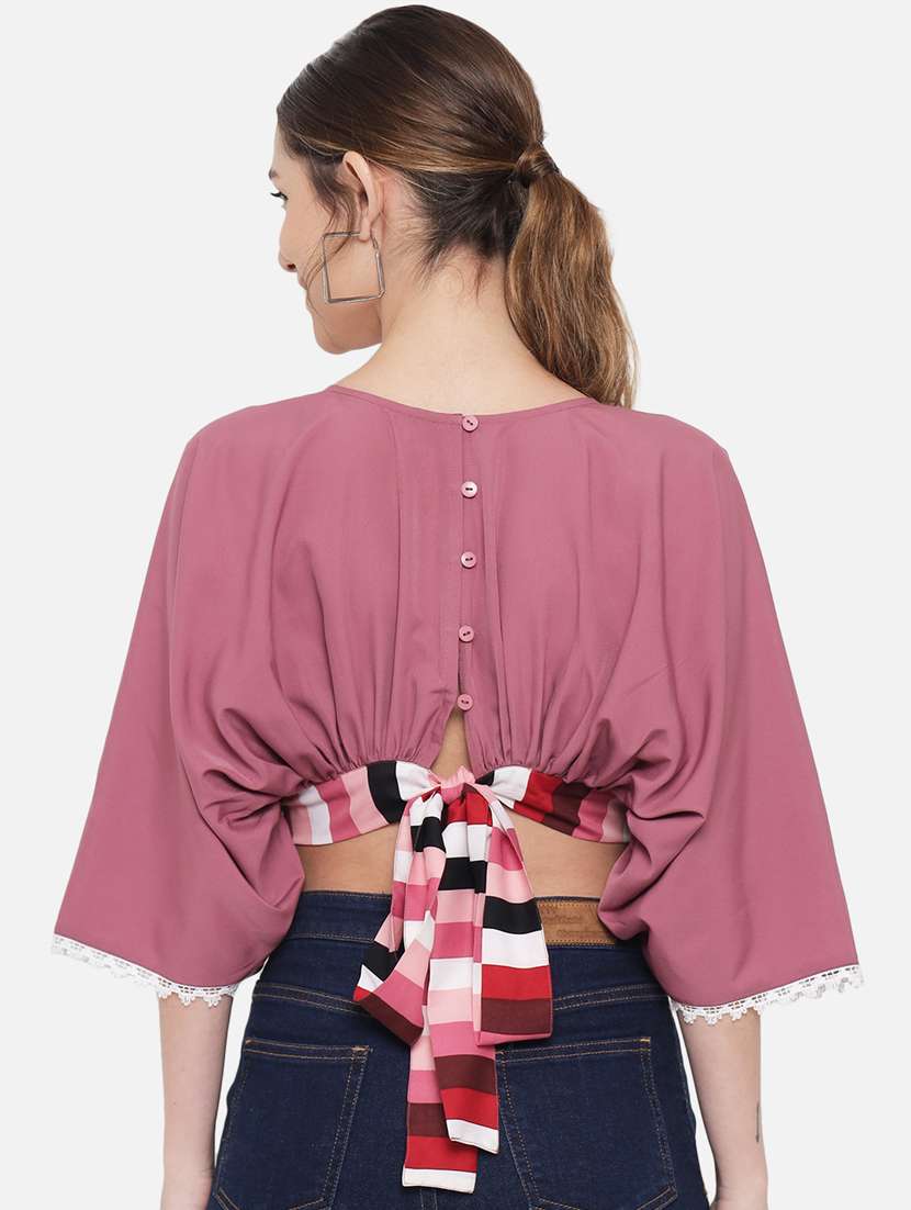 women's crop v neck top - 18407255 - Standard Image - 3