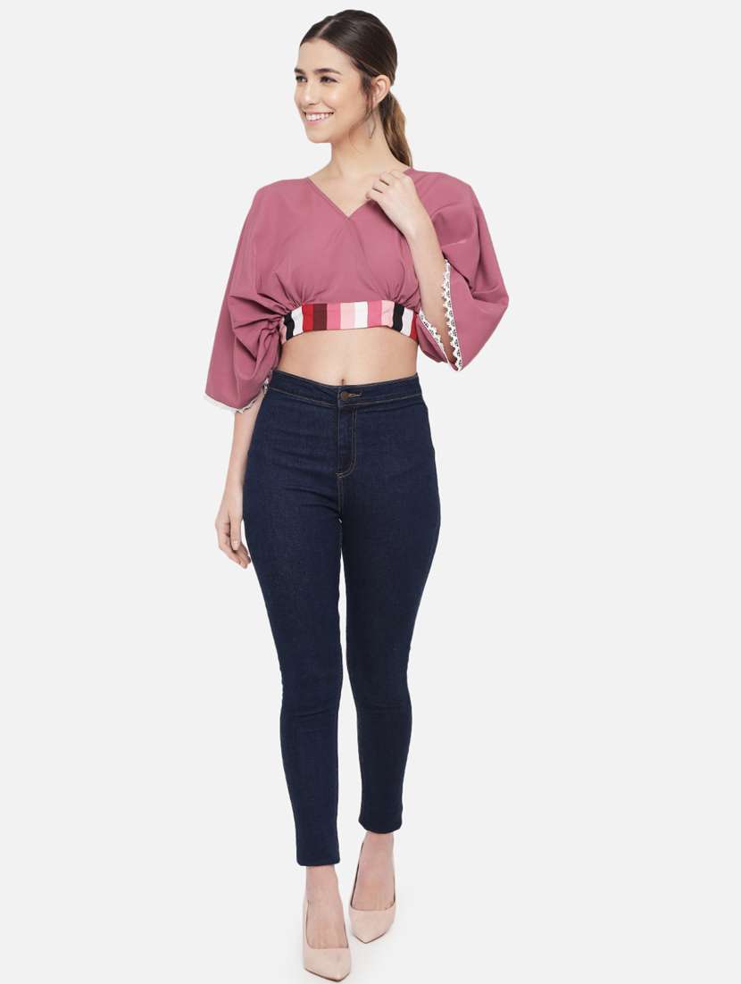 women's crop v neck top - 18407255 - Standard Image - 5