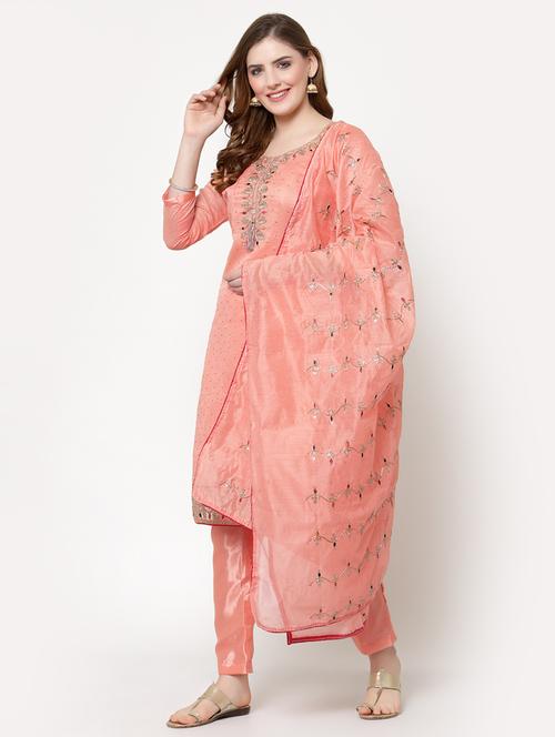 orange straight pant suit unstitched suit - 18407975 - Standard Image - 0