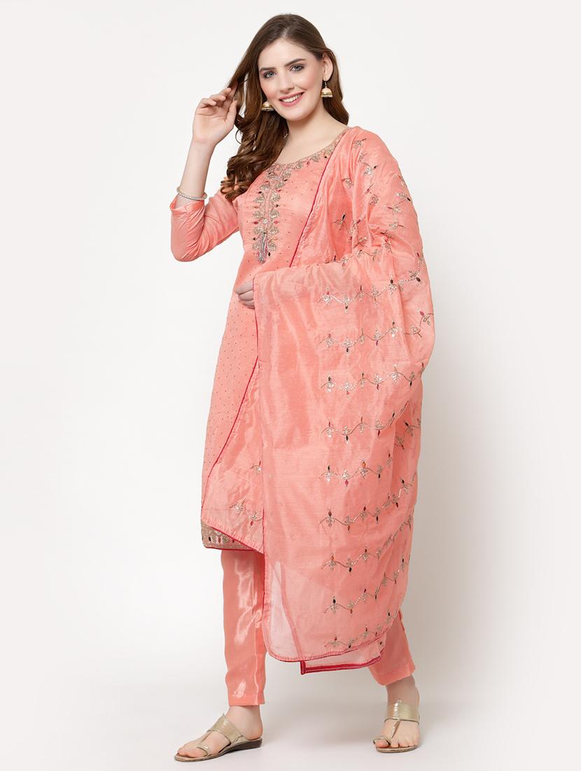 orange straight pant suit unstitched suit - 18407975 - Zoom Image - 0
