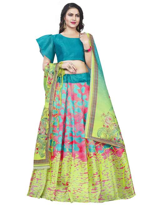 green silk flared lehenga - 18408048 - Standard Image - 0