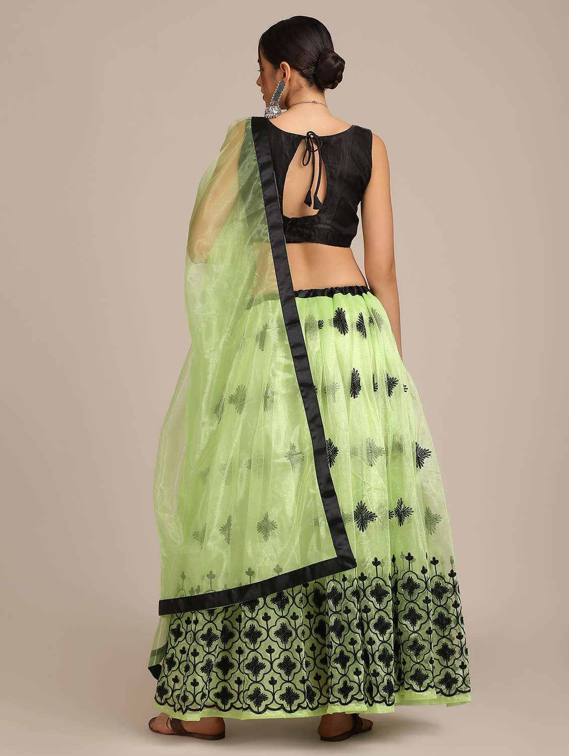Bottle Green Net Flared Lehenga