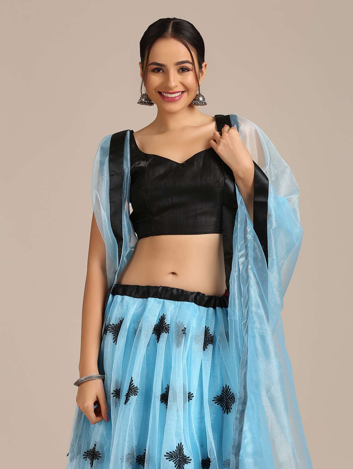 Turquoise Net Flared Lehenga
