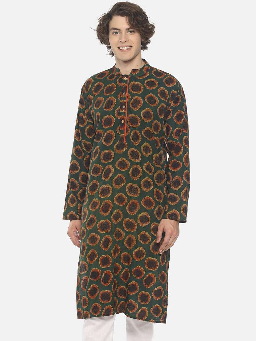 green printed long kurta