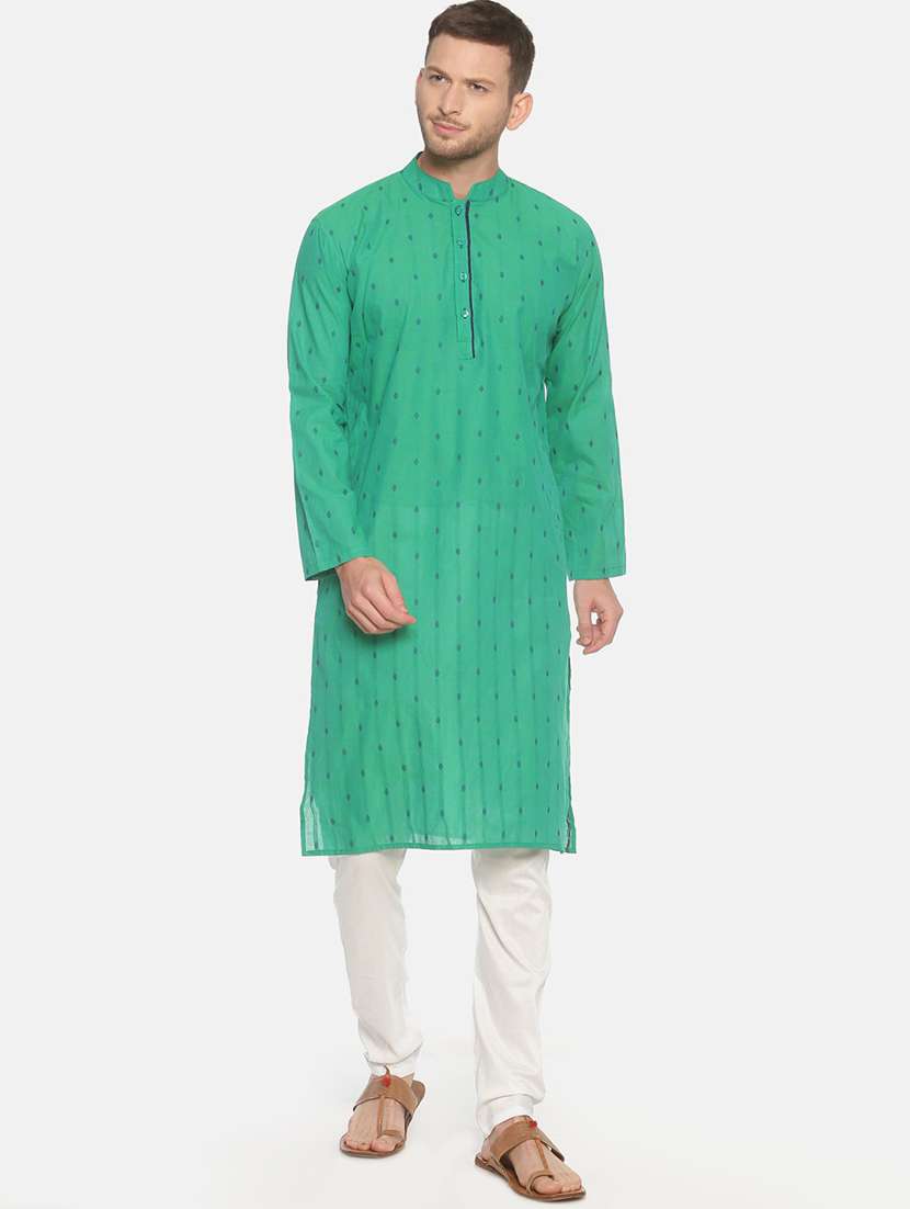 green self-designed long kurta