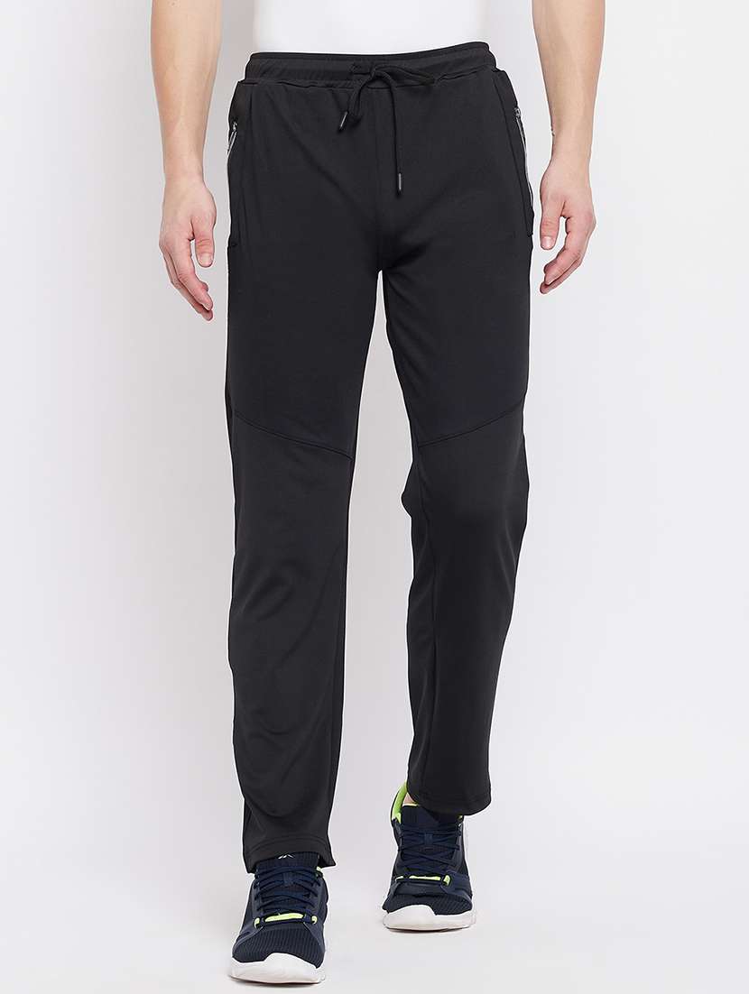 Buy online Black Solid Full Length Track Pant from Sports Wear for