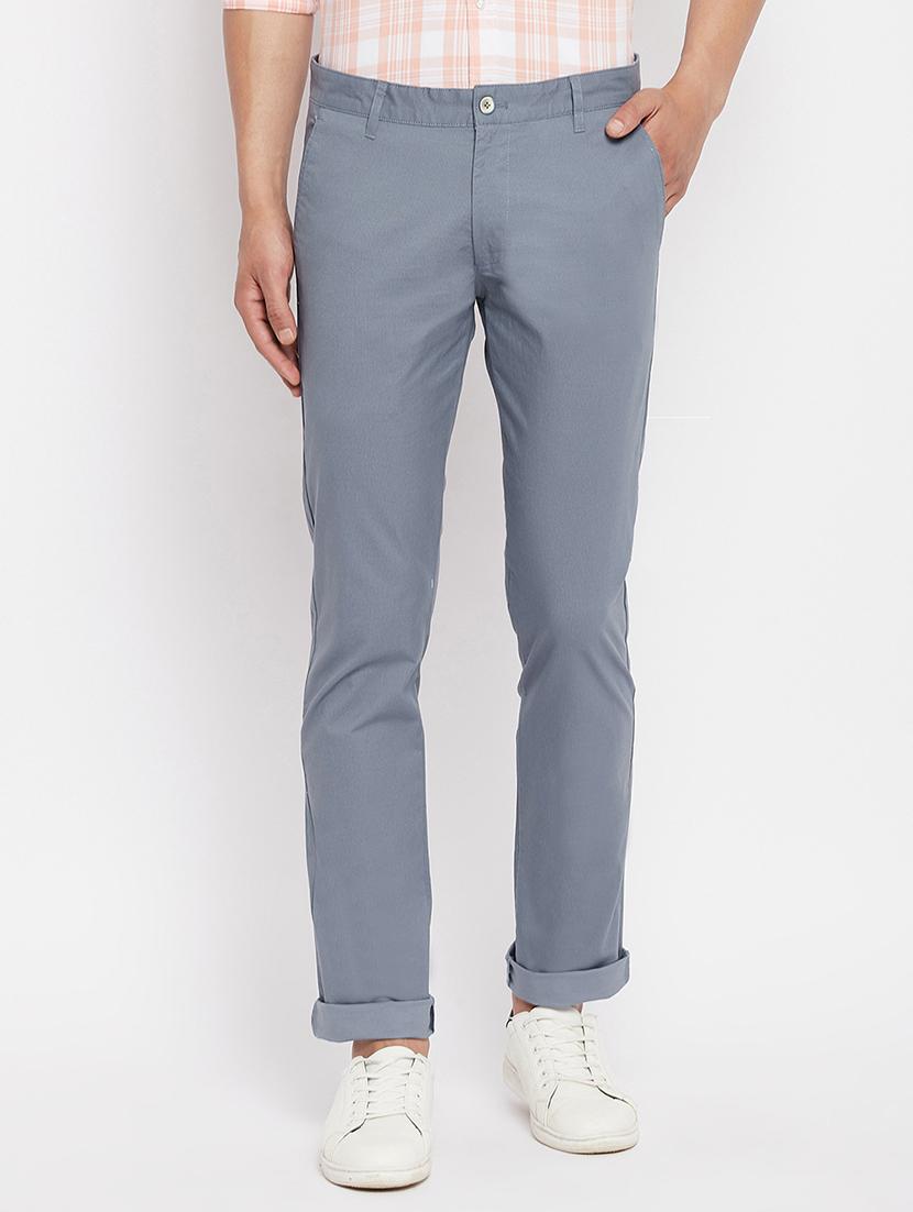 blue solid flat front casual trouser - 18409454 - Zoom Image - 0
