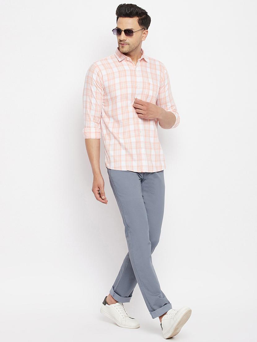 blue solid flat front casual trouser - 18409454 - Standard Image - 3