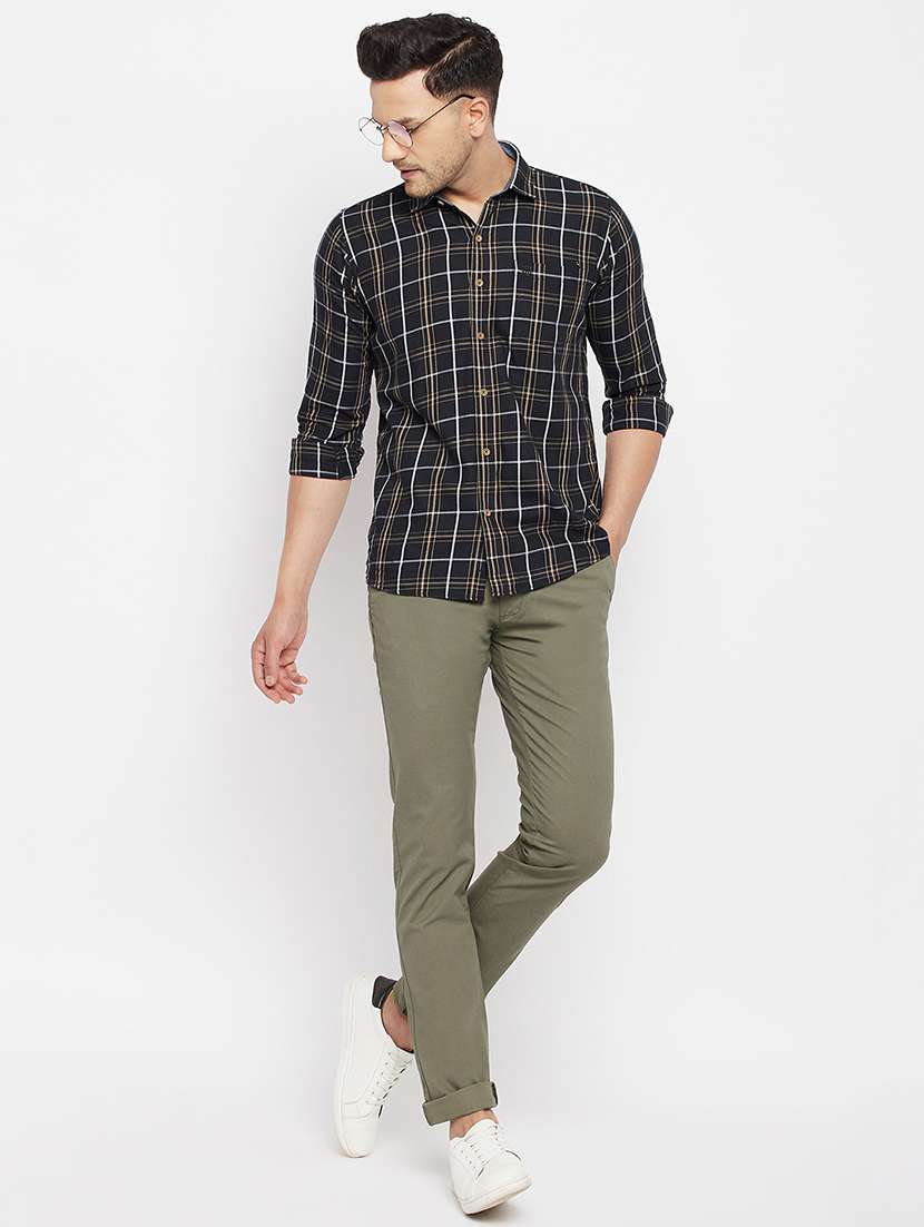 green solid flat front casual trouser - 18409458 -  Standard Image - 3