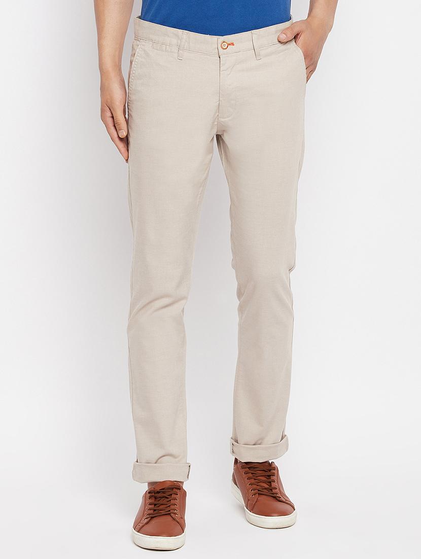 beige solid flat front casual trouser - 18409459 - Zoom Image - 0