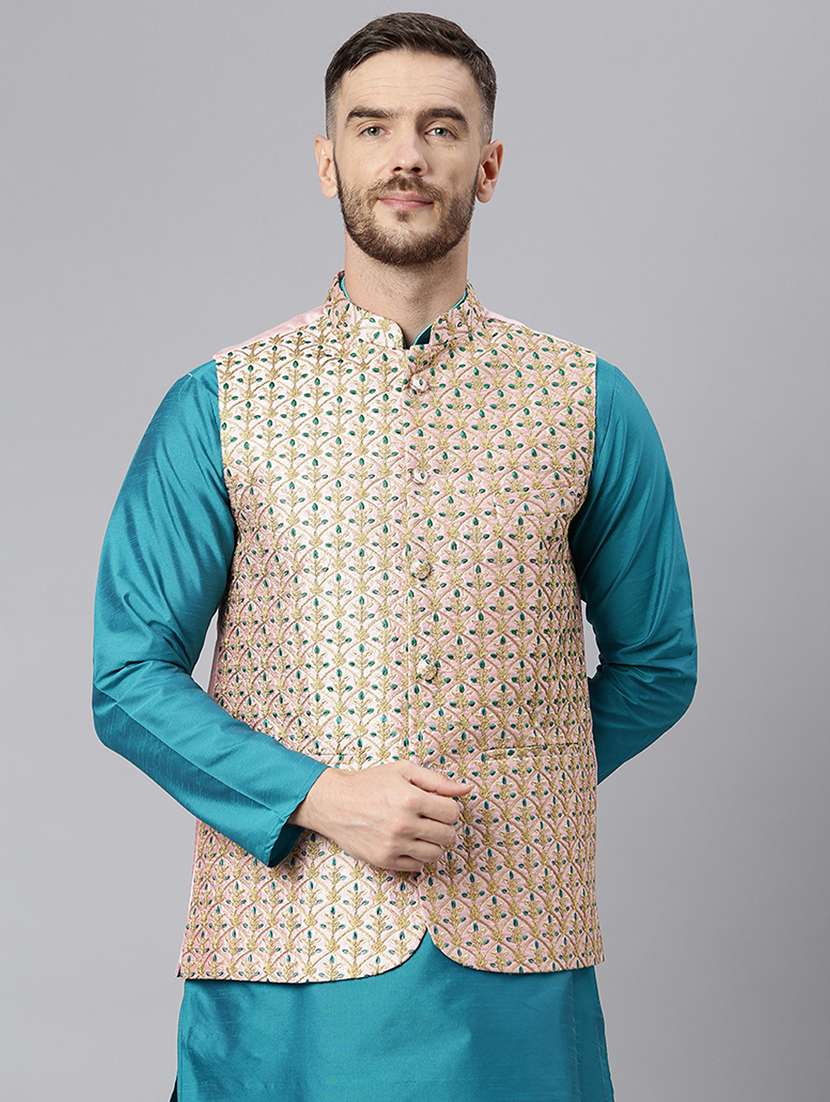 pink embroidered nehru jacket