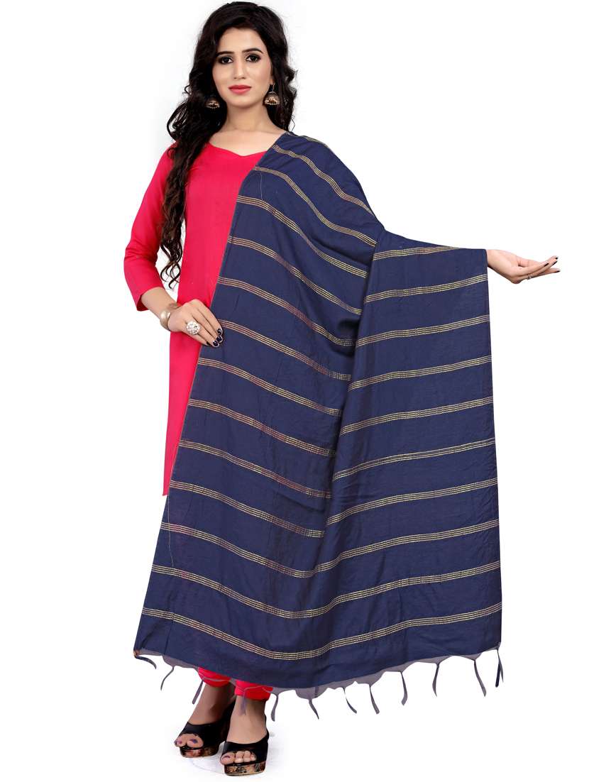 blue woven striped dupatta with fringes