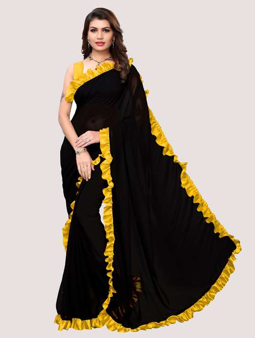 yellow plain saree - 18411006 - Standard Image - 0