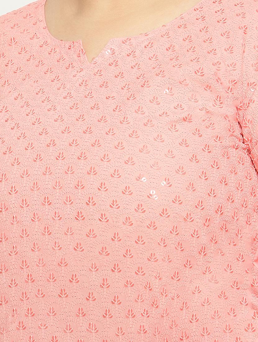 peach chikankari straight kurta - 18411028 - Standard Image - 3