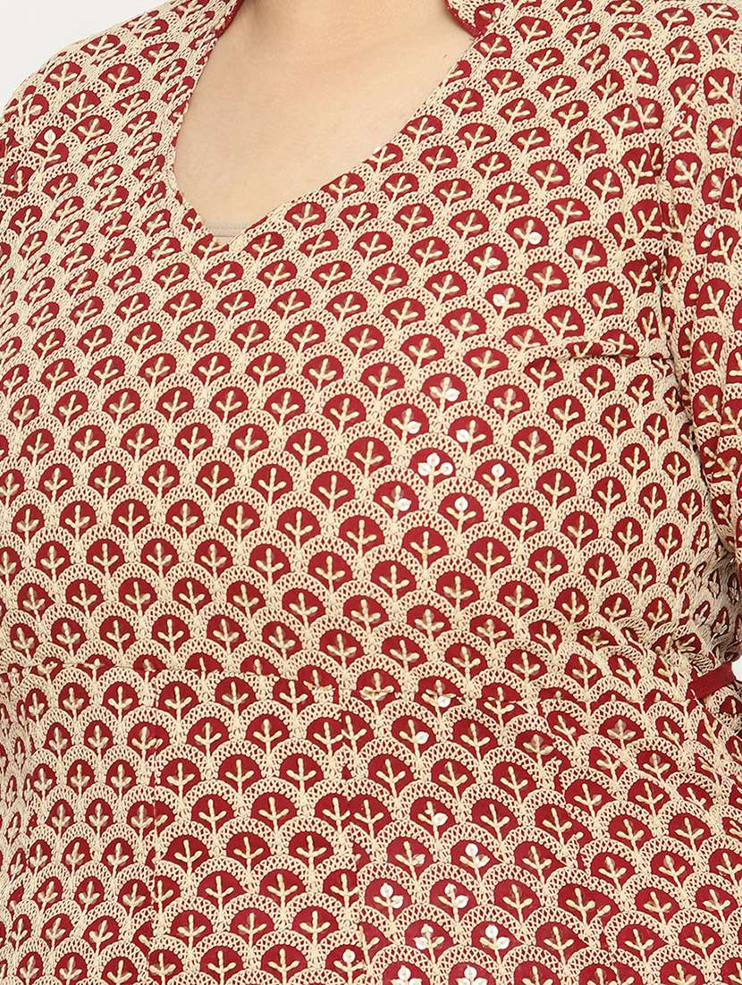 maroon chikankari flared kurta - 18411041 -  Standard Image - 3