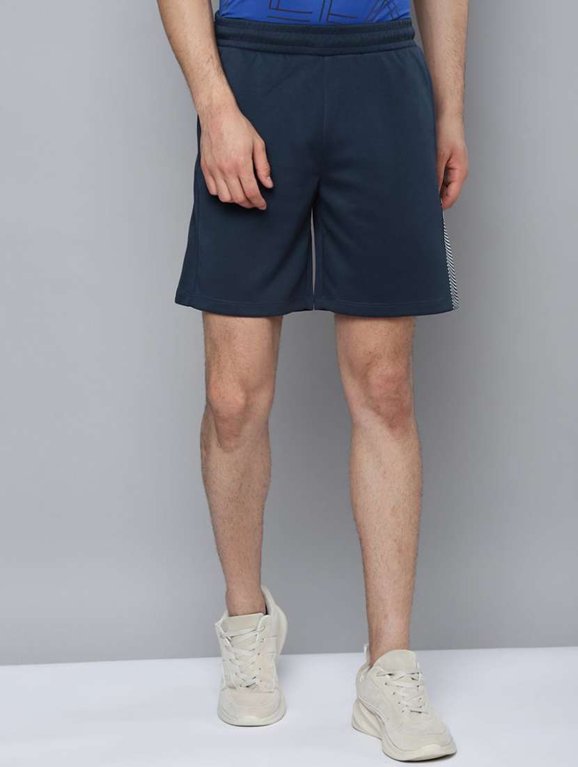 men navy blue color block shorts