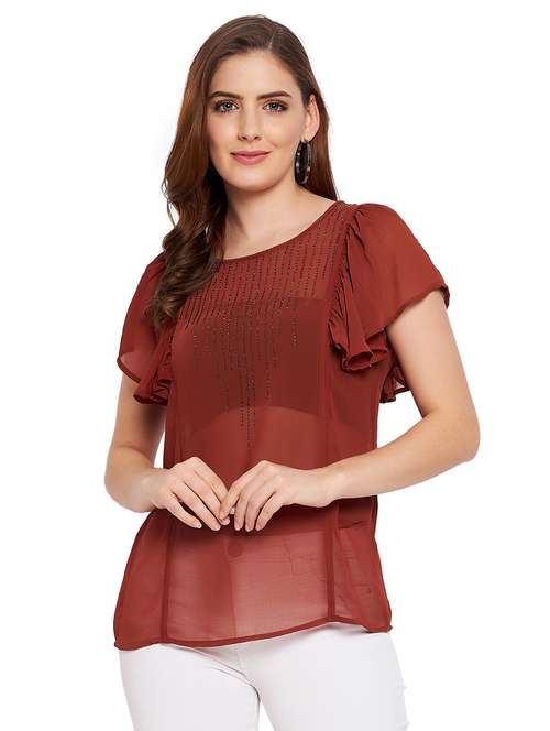 women's ruffle round neck top - 18411086 -  Standard Image - 0