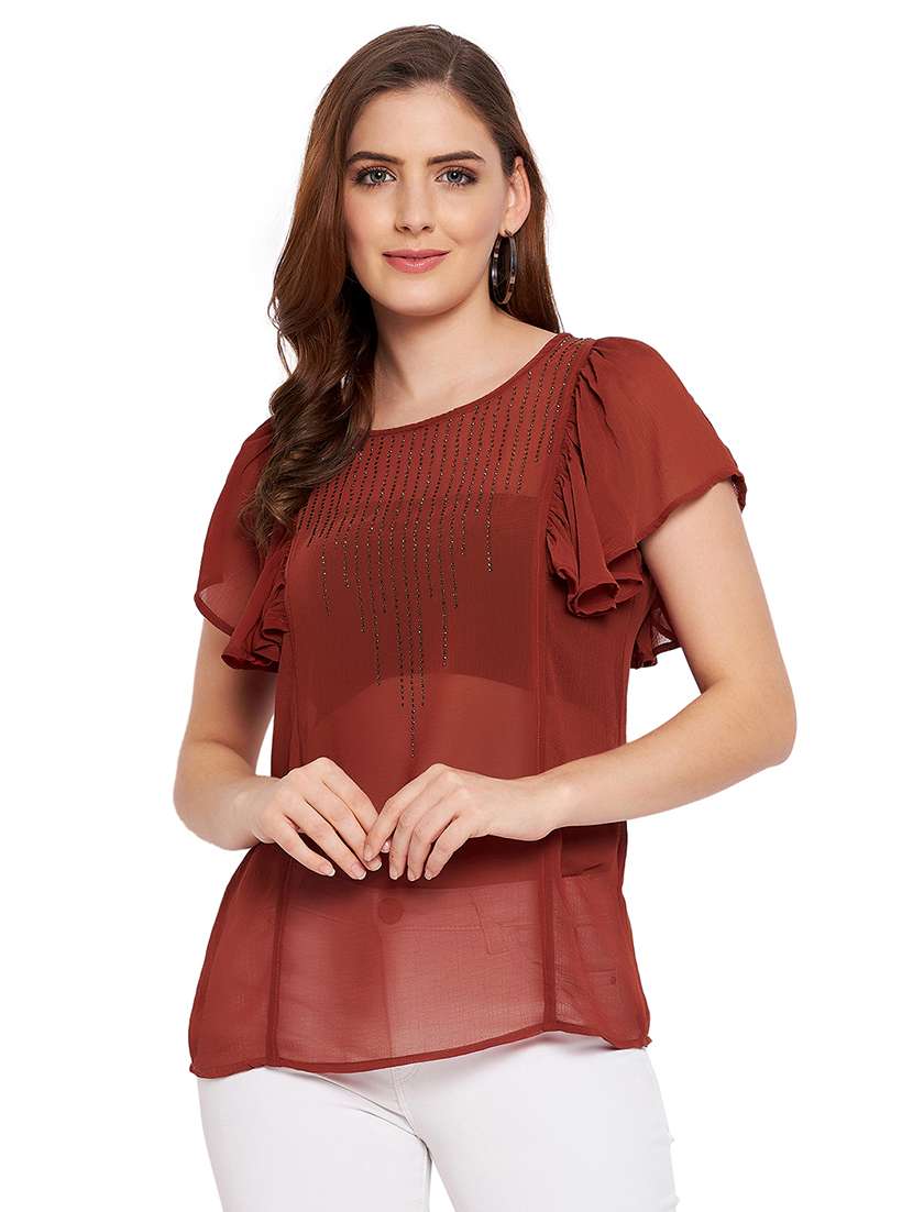 women's ruffle round neck top