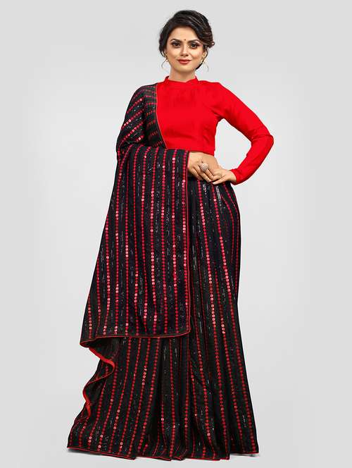 red sequence and thread work over vichitra silk  with banglory satin blouse embroidered saree with blouse - 18411322 -  Standard Image - 0