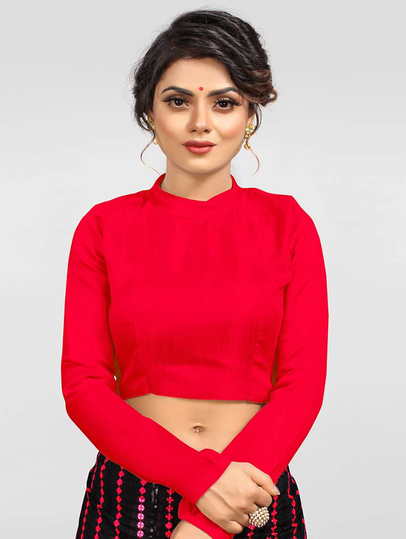 red sequence and thread work over vichitra silk  with banglory satin blouse embroidered saree with blouse - 18411322 -  Standard Image - 3