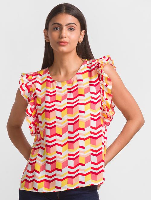 women's ruffle round neck top - 18411423 - Standard Image - 0