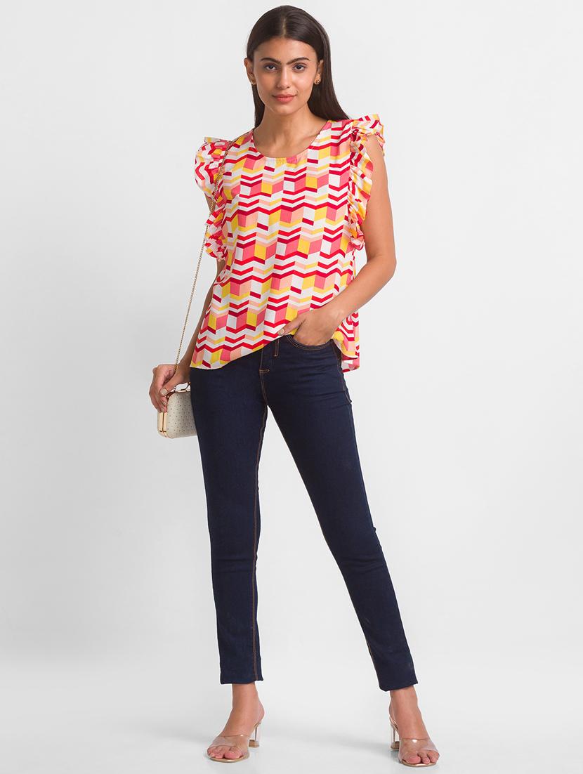 women's ruffle round neck top - 18411423 - Standard Image - 3