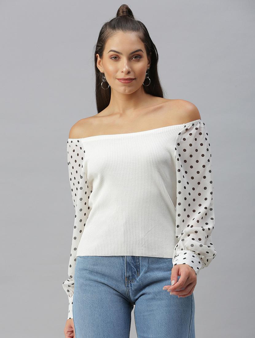 off shoulder polka dots regular top - 18411560 - Zoom Image - 0