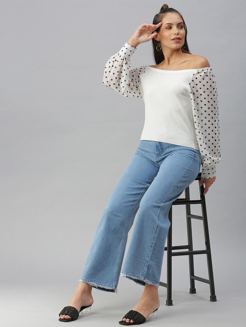 off shoulder polka dots regular top - 18411560 - Standard Image - 3