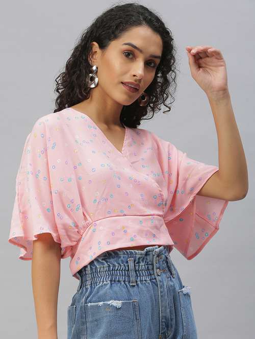 women's crop overlap neck top - 18411561 -  Standard Image - 0