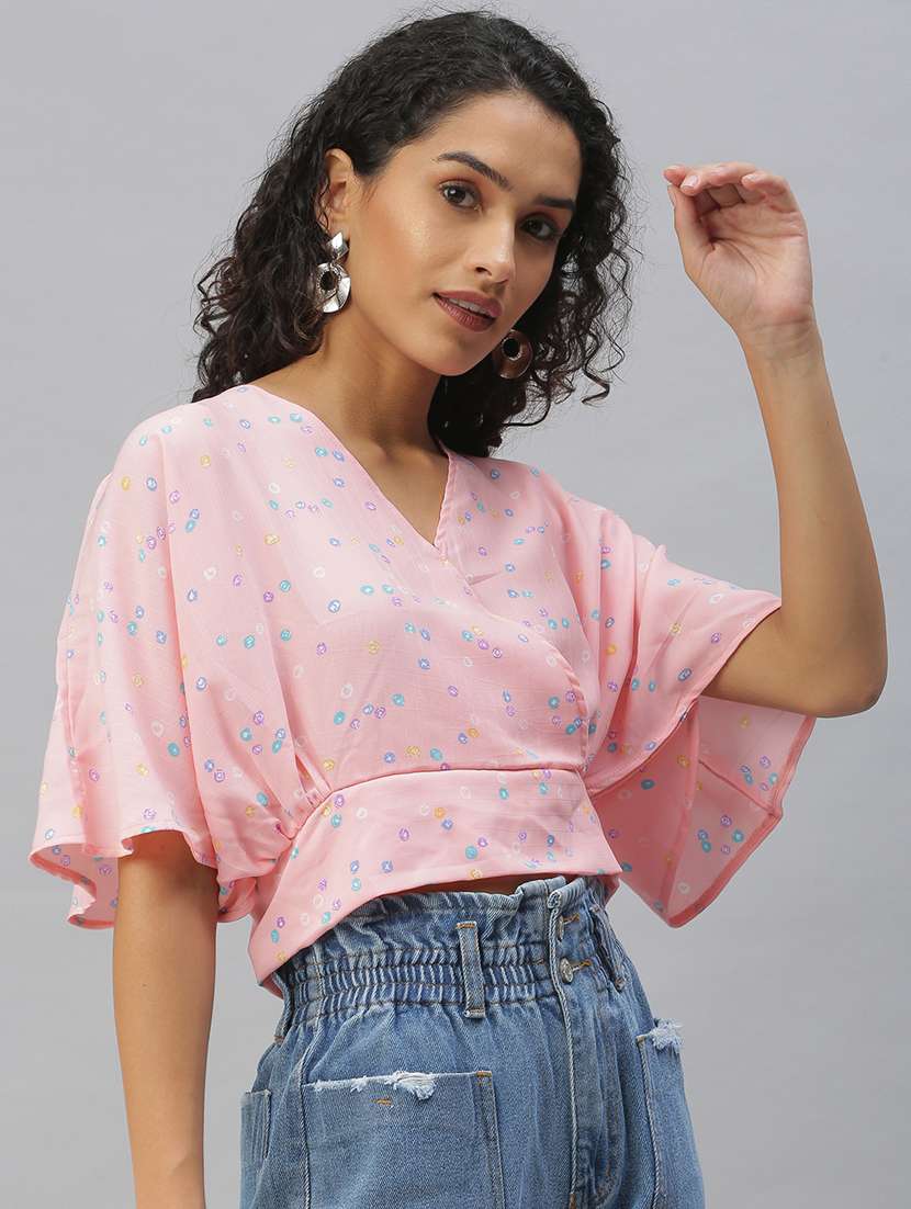 women's crop overlap neck top