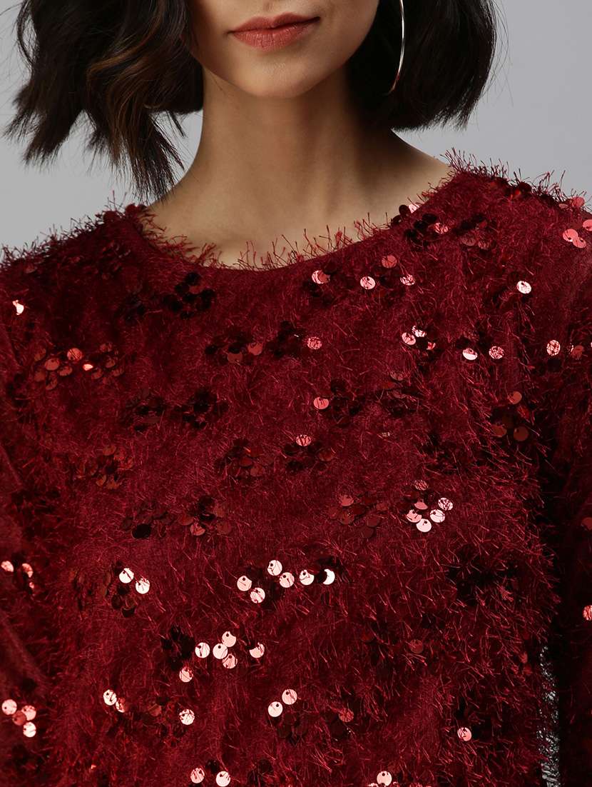 bell sleeved sequin crop top - 18411563 -  Standard Image - 5