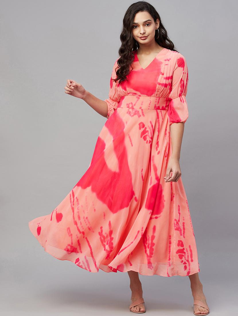 v-neck printed fit & flare dress - 18412188 -  Zoom Image - 0