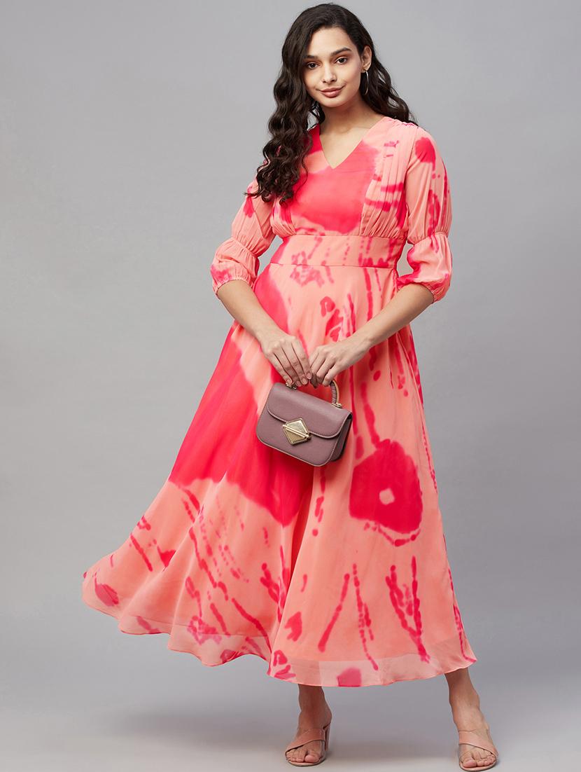 v-neck printed fit & flare dress - 18412188 - Standard Image - 3