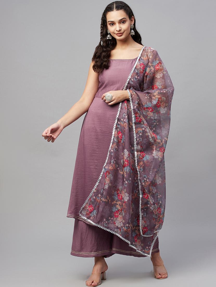 brown kurta palazzo set with dupatta - 18412275 -  Zoom Image - 0