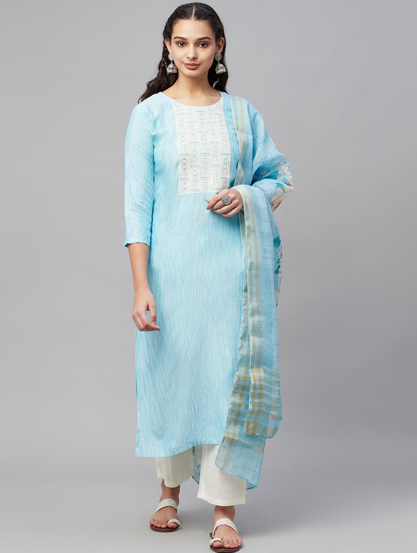 turquoise cotton kurta pant set - 18412476 - Standard Image - 3