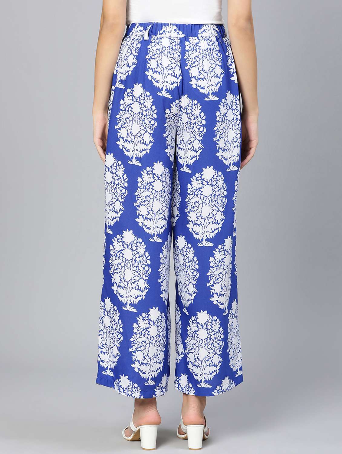 blue printed flat front trouser - 18412909 - Standard Image - 3